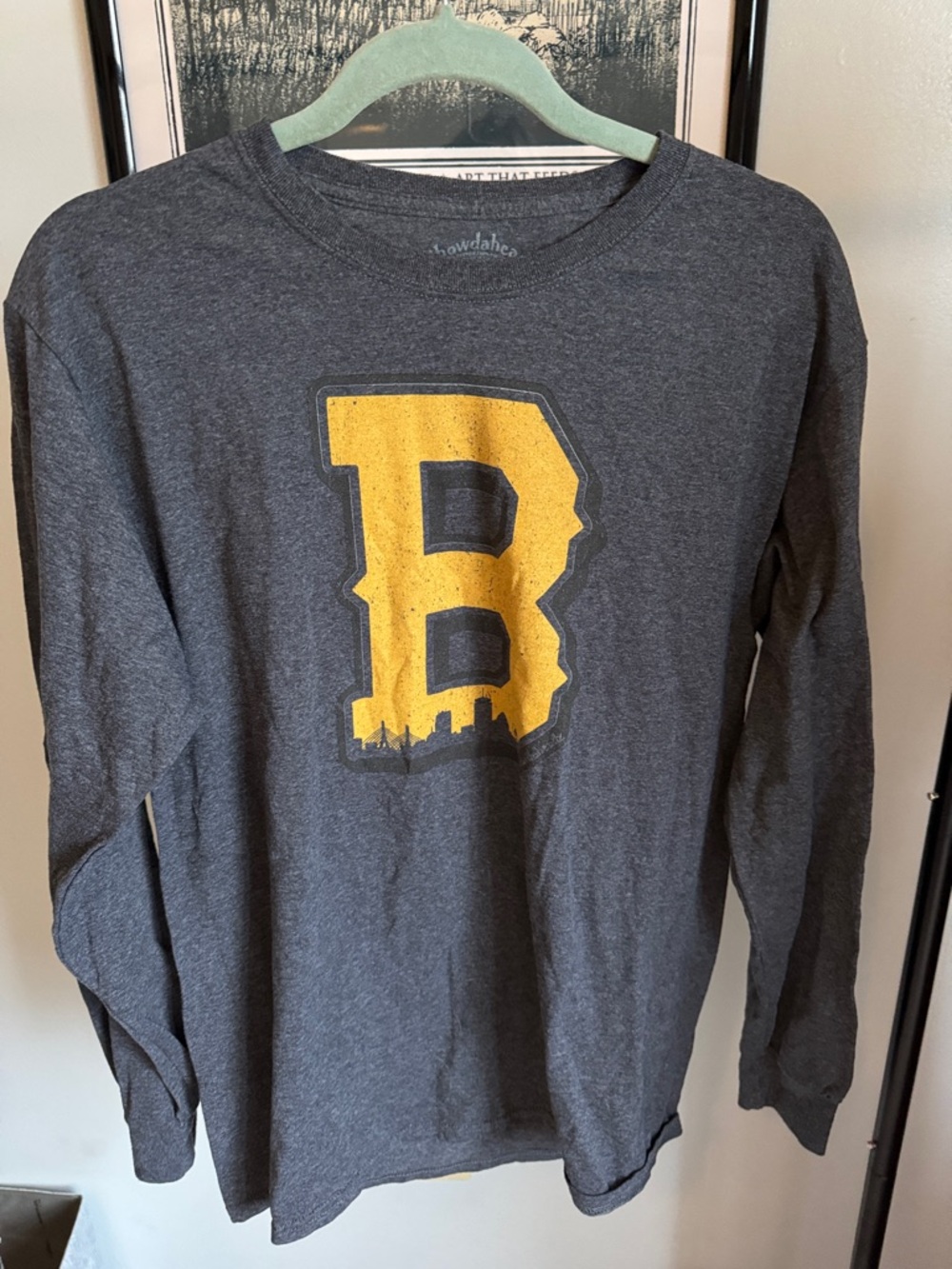 Charcoal Long Sleeve Tee with Bold Yellow 'B' Graphic